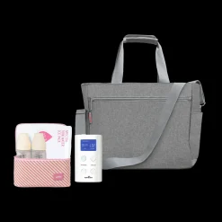 9 Plus Portable Rechargeable Breast Pump with Grey Tote and Pink Cooler Kit