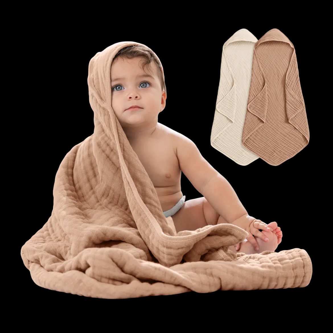 Cotton Muslin Hooded Baby Towel (2 Pack)