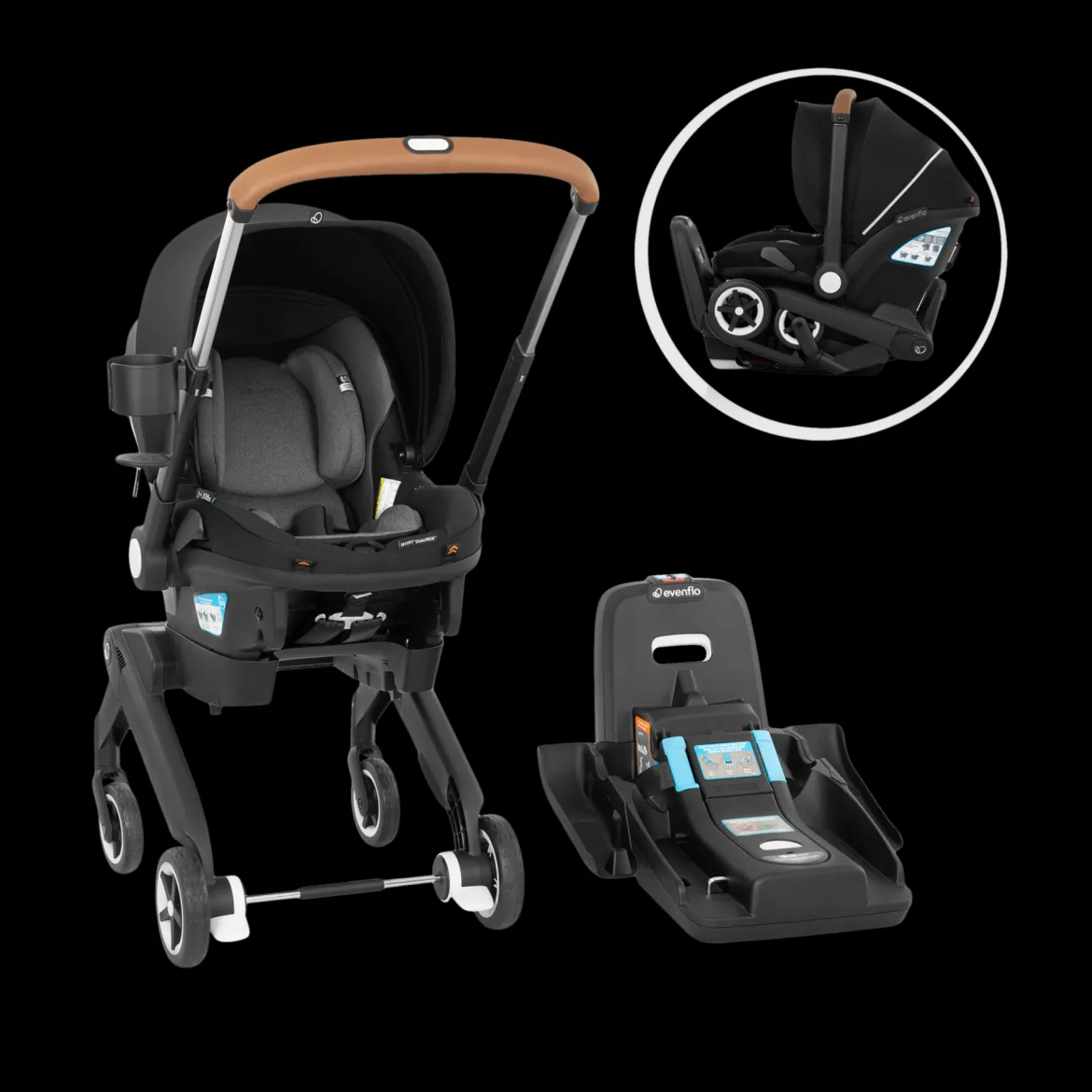Gold Shyft DualRide Infant Car Seat Stroller Combo w Carryall Storage & Extended Canopy