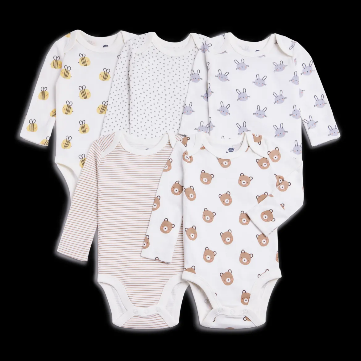 Organic Cotton Long Sleeve Printed Bodysuits (5 Pack)